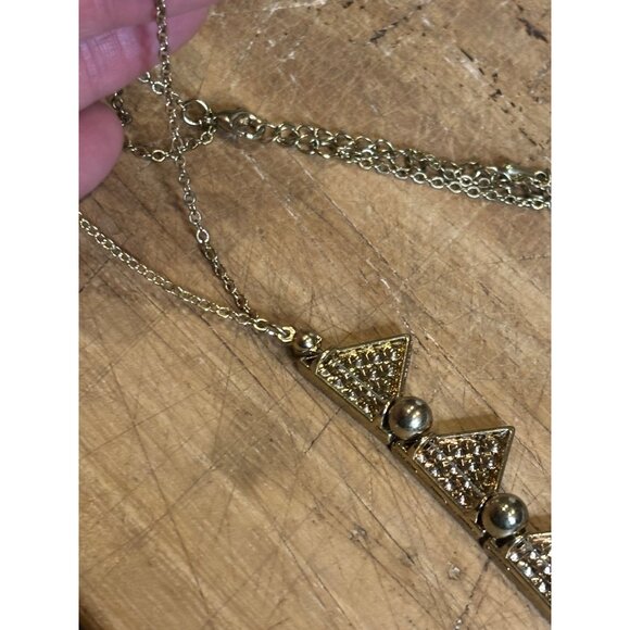 Gold-Tone Triangle Statement Necklace With Rhinestone Accents & Chain Clasp Clos - Picture 5 of 9